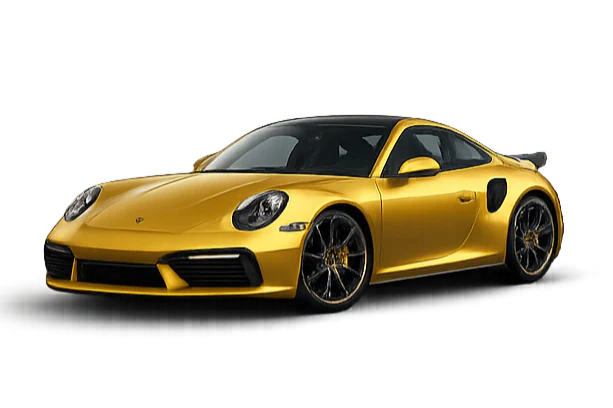 A yellow Porsche 911 Turbo S in profile with a ceramic-coated finish