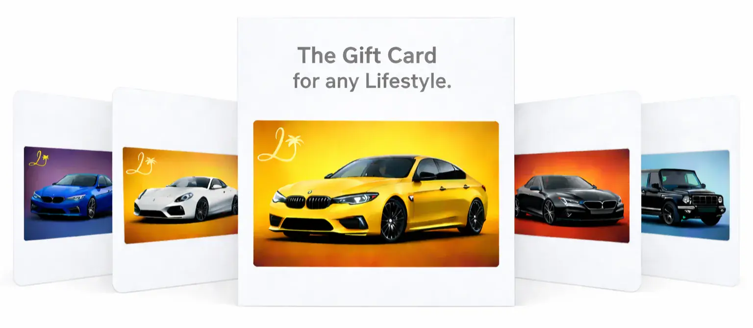 Lifestyle Detailing gift cards fanned out over a freshly detailed car